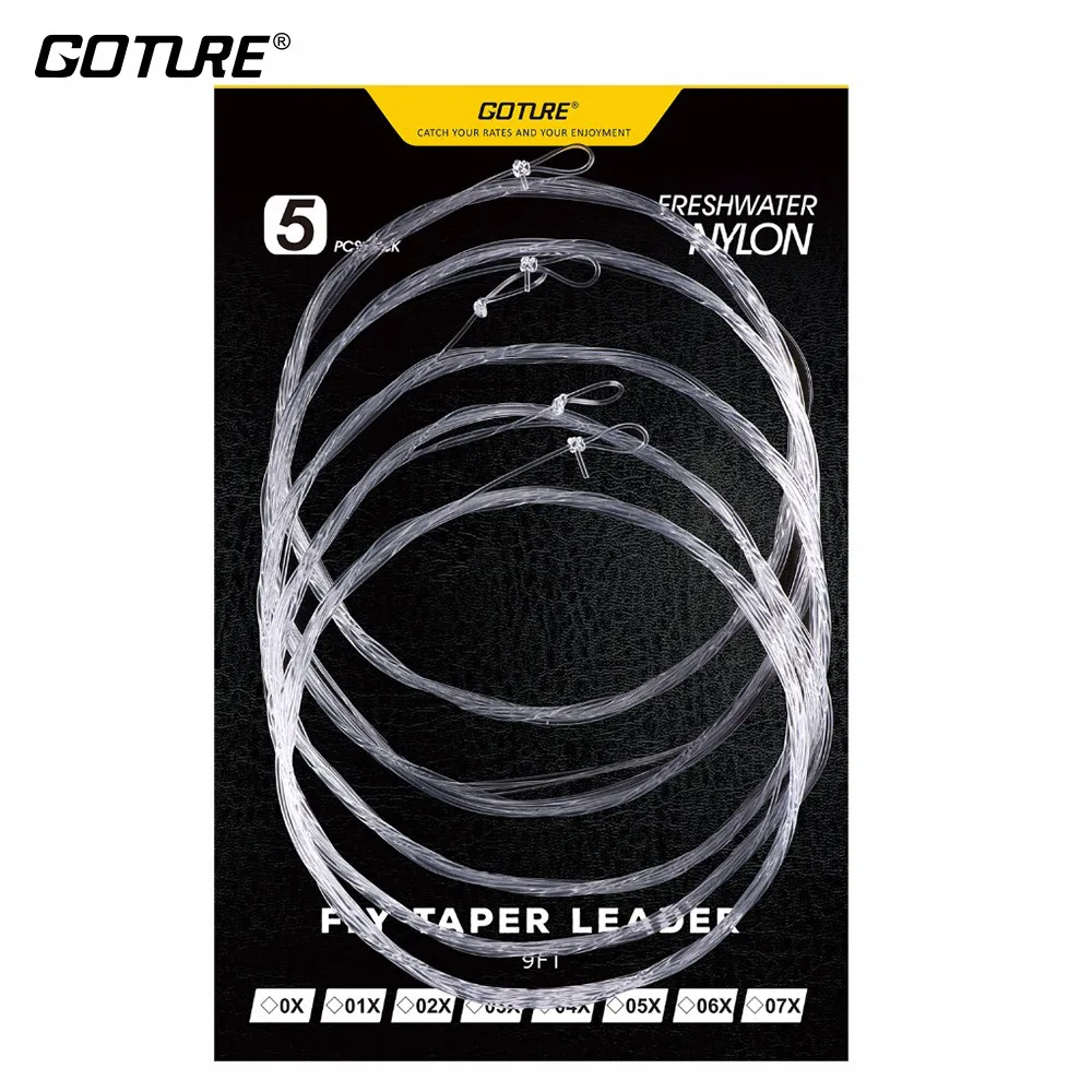 Goture Líder Cónico Pesca con Mosca – Nailon Transparente con Bucle