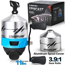 Carrete de pesca Sougayilang Spincast: relación de engranaje de alta velocidad 3,9:1, construcción de aleación de aluminio, con línea trenzada de nailon Pesca