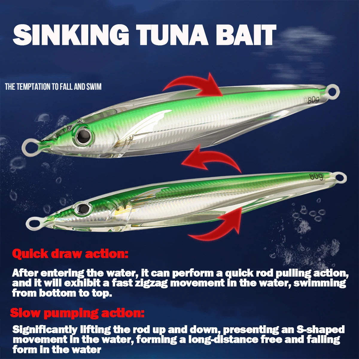 Jig de Metal de resina, cebo de atún, 2,8 oz, 4,58 oz, agua salada, lápiz de fundición larga, señuelo de pesca, 80g, 130g, cebo de mar Artificial que se hunde - imagen 3