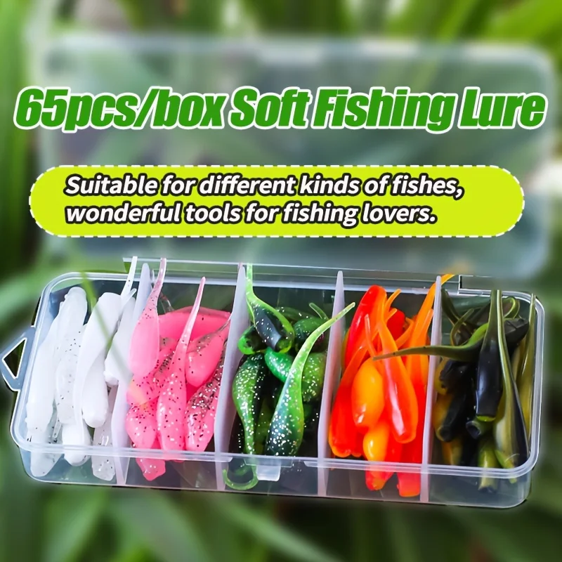 Kit de Señuelos de Pesca Suaves TAKBAS de 65 piezas - Crappie, Bass, Trucha, Walleye Swimbaits, Material PVC, Sin Plomo, Set en Caja para Pesca en Agua Dulce y Salada, Ideal para Pescadores - imagen 5