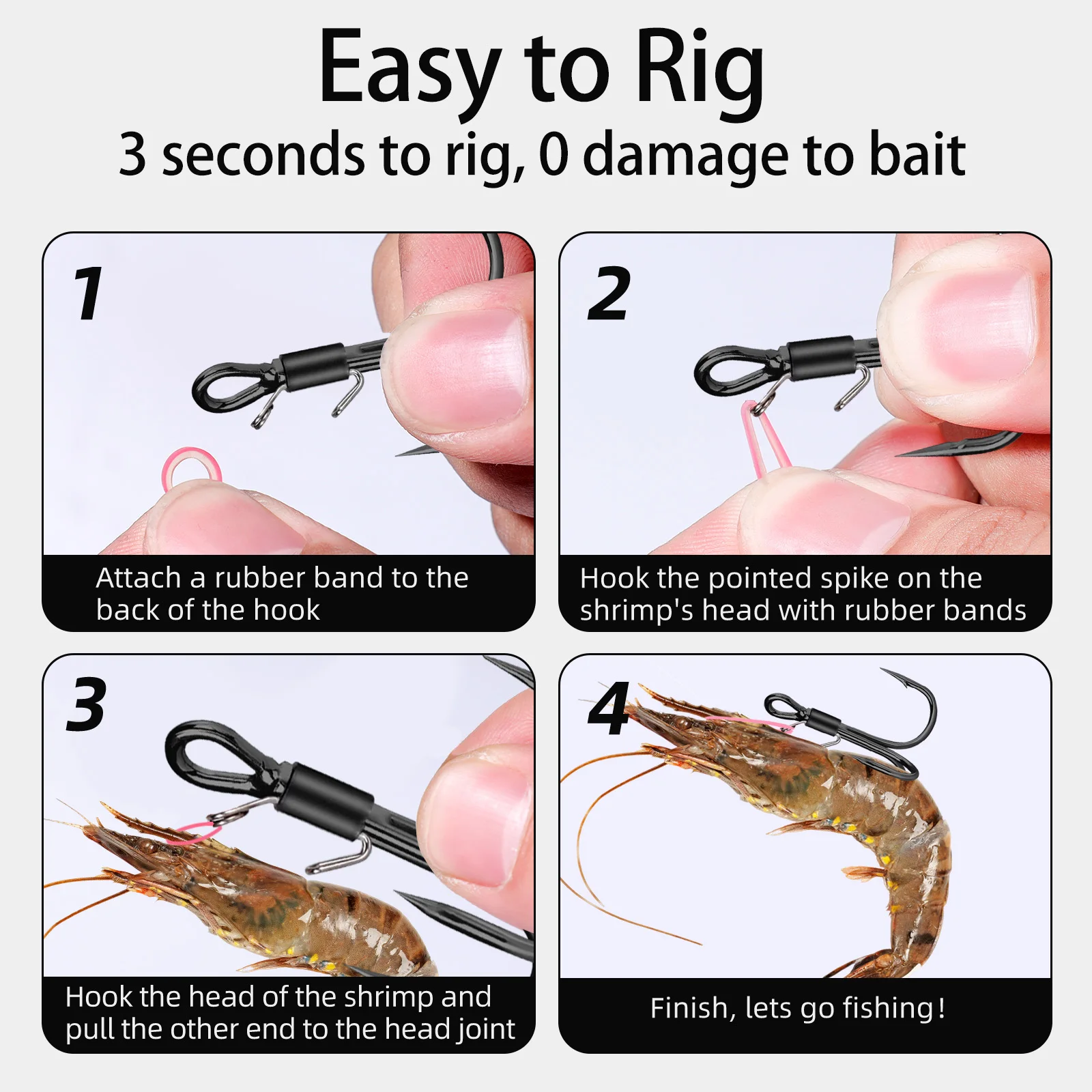 Anzuelos Triples FishTrip – Acero carbono para camarón de agua salada - imagen 4