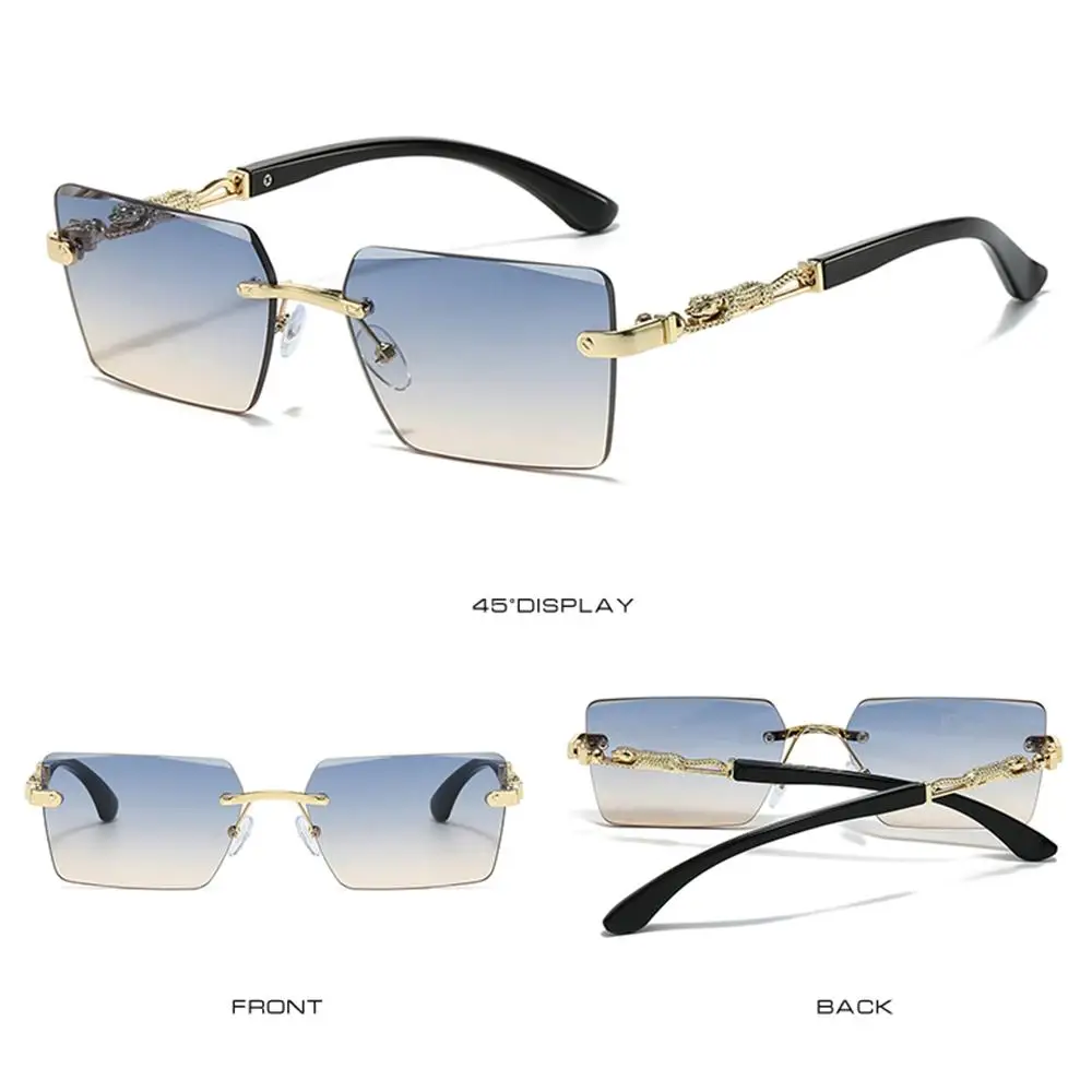 Gafas de sol cuadradas sin montura para hombre y mujer, lentes con borde cortado, UV400, sombras decorativas de leopardo, lentes degradadas - imagen 2