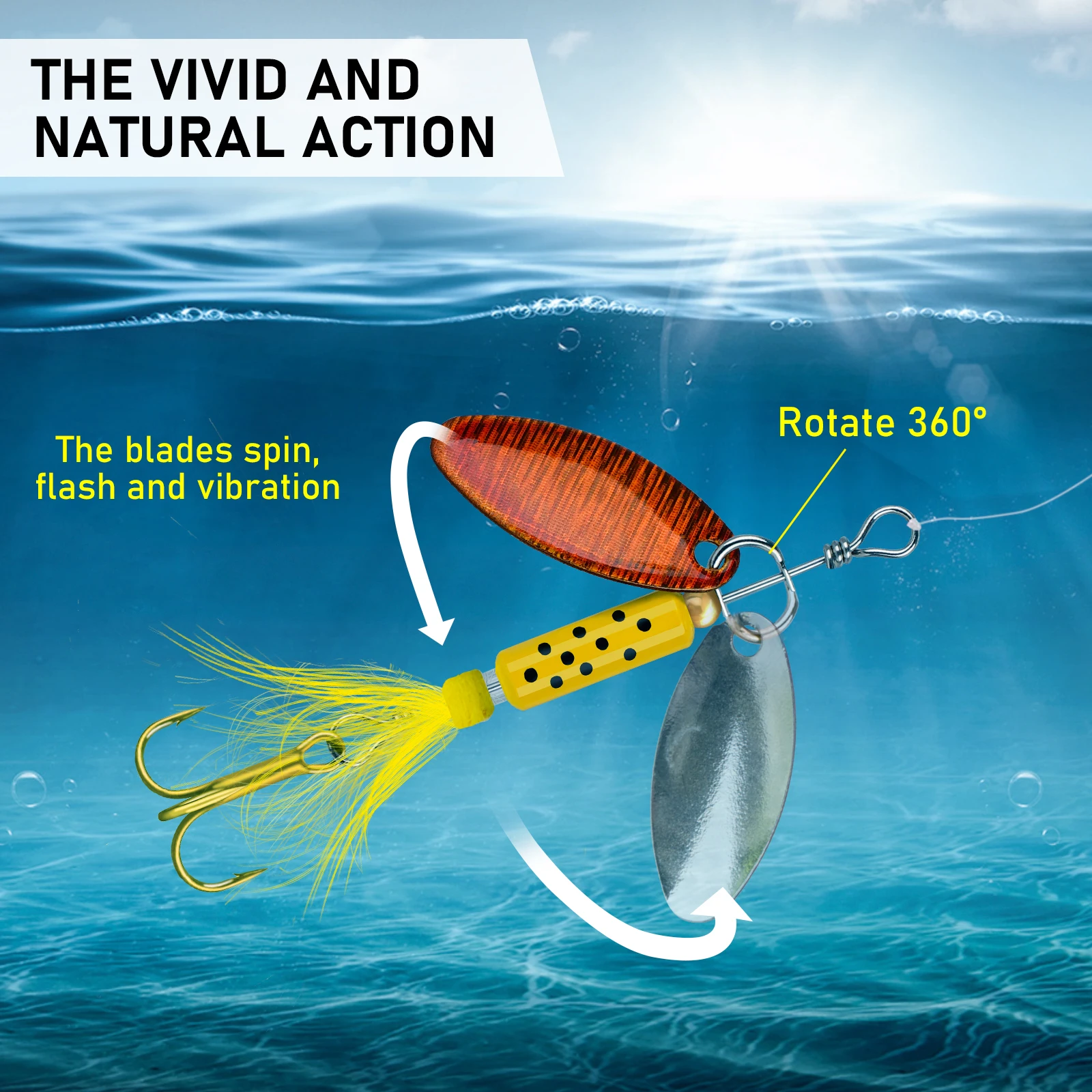 4 Uds Spinner cuchara señuelos 4g Spinner cuchara de Metal cebo de plumas para trucha Lucio cebos duros artificiales Crankbait con anzuelo triple - imagen 3