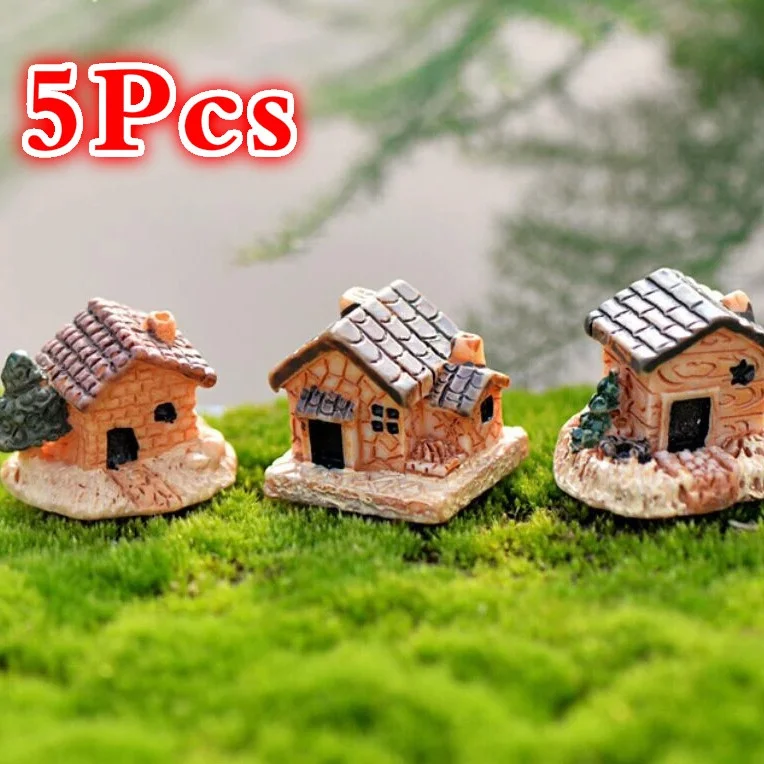 5 uds Mini casa de muñecas casa de piedra decoraciones de resina para el hogar y el jardín decoraciones DIY (estilo aleatorio) - imagen 2