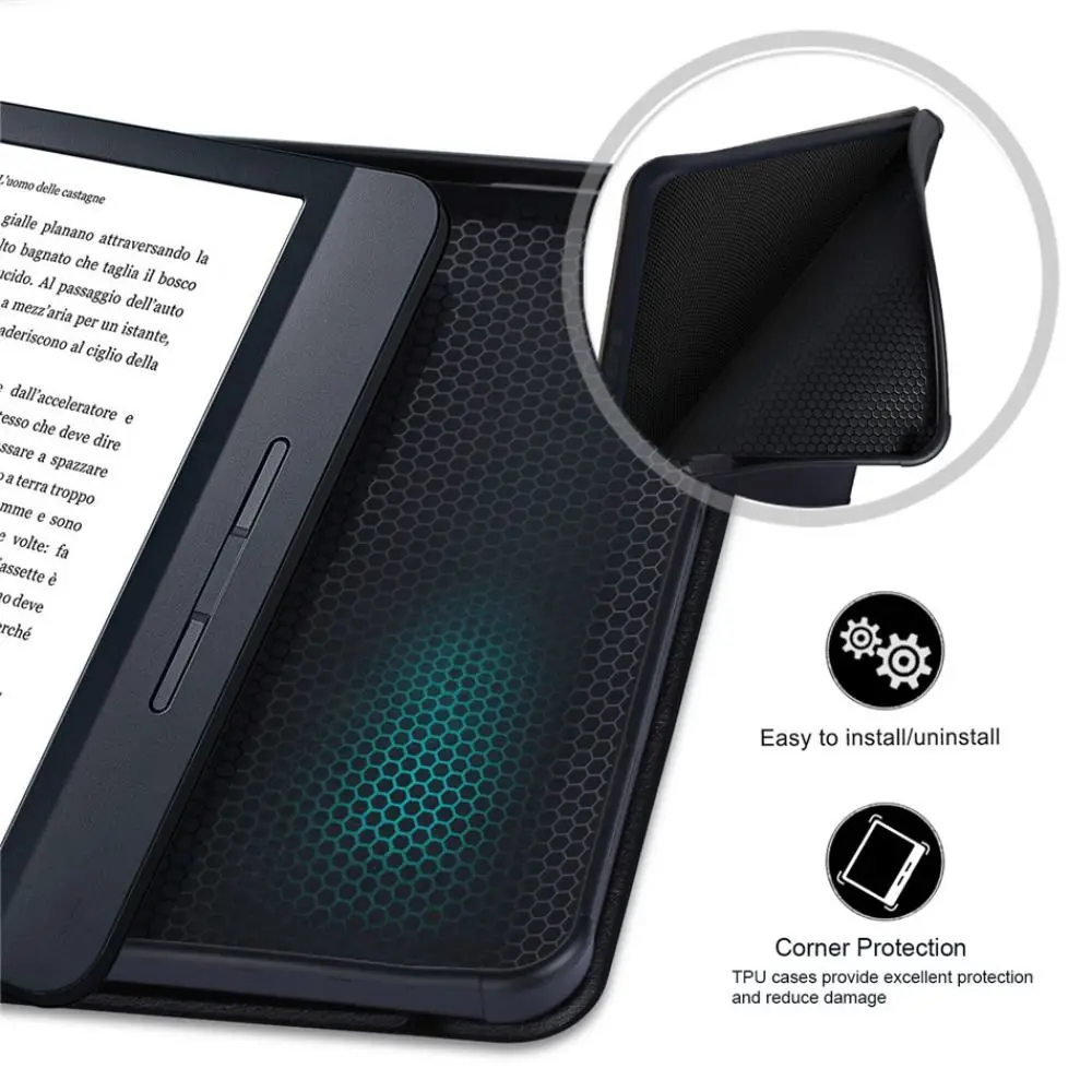 Funda inteligente Auto Wake/Sleep N873, funda para lector electrónico a prueba de golpes de 7 pulgadas, soporte plegable múltiple de cuero PU para Kobo Libra H2O - imagen 3