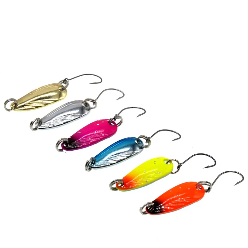 Señuelos de Pesca con cucharas, 2,5g, 28mm, 9 piezas, con un solo gancho afilado, cucharas para juego de pesca de trucha, lubina y caballa - imagen 2