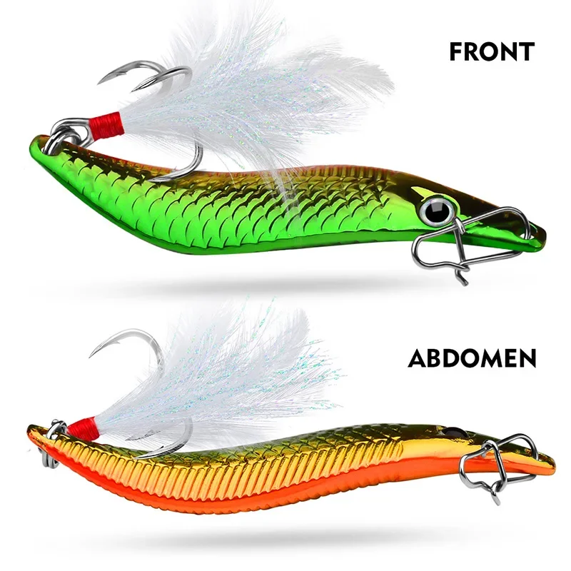 WDAIREN-señuelo de Pesca giratorio de Metal con lentejuelas, cuchara vibratoria, cebo Artificial, anzuelos triples de plumas, plantilla Wobblers, aparejos de Pesca lubina - imagen 5