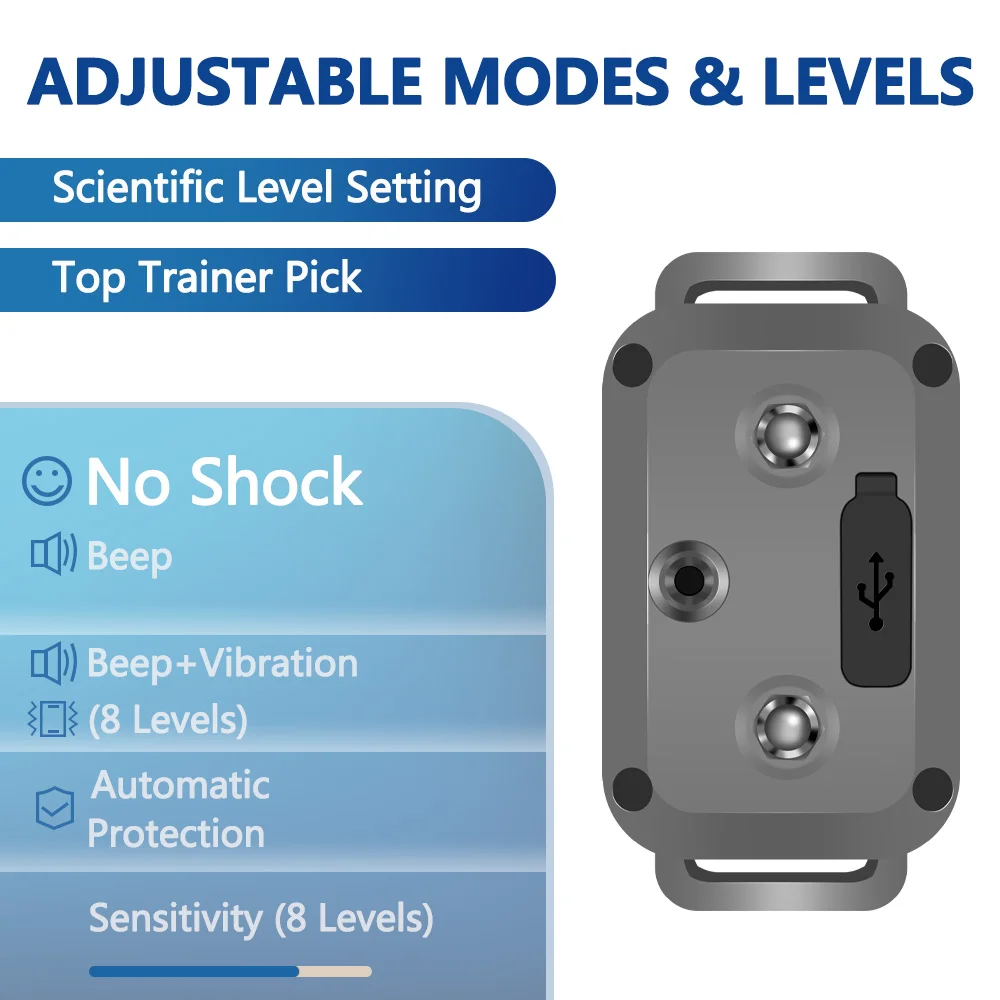 Collar de entrenamiento antiladridos con sensibilidad ajustable, vibración de pitido, Collar de choque de ladridos para grandes, medianos y pequeños, novedad de 2024 - imagen 2