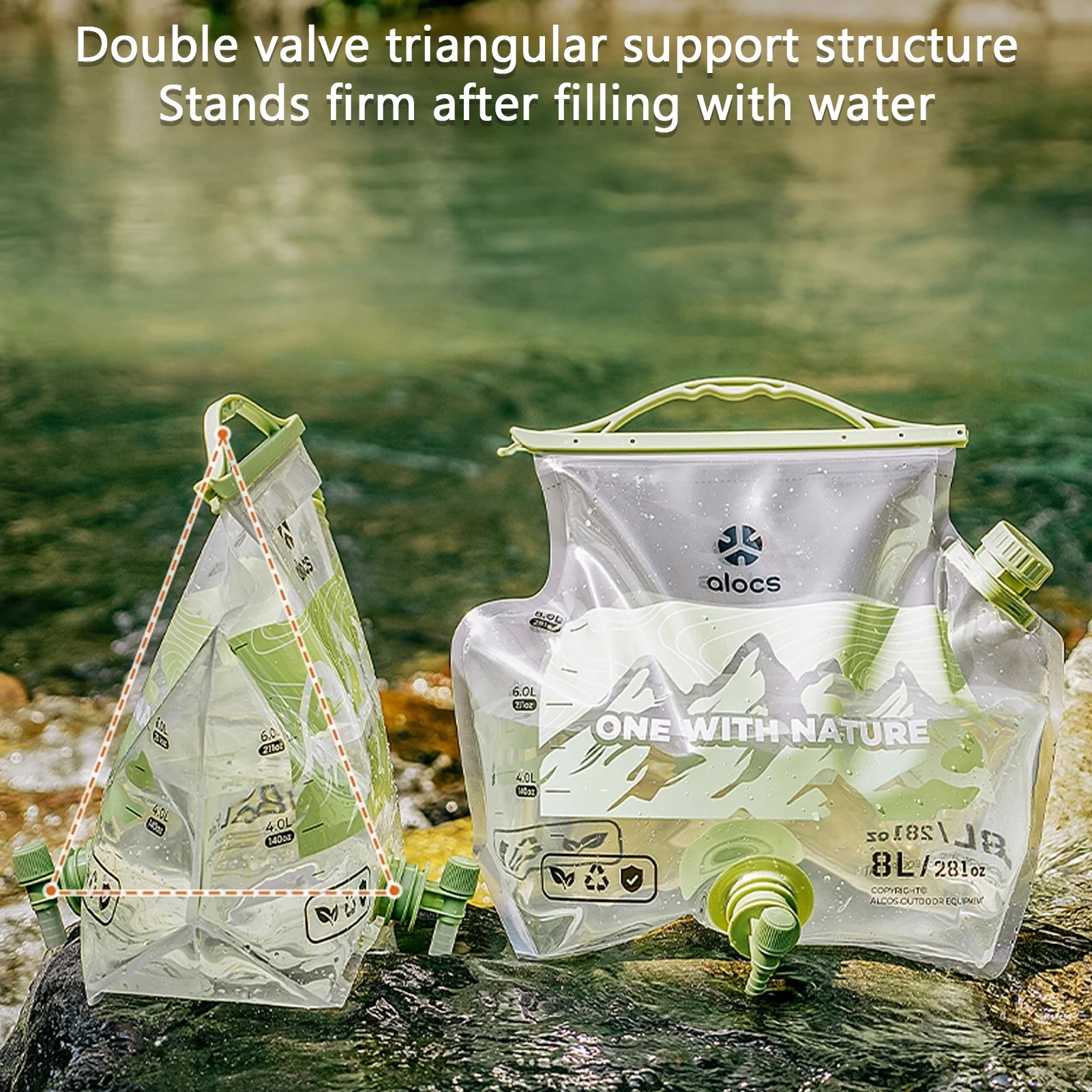 Bolsa de agua plegable para exteriores de 8L con grifo, soporte de almacenamiento de agua plegable para acampar al aire libre y senderismo - imagen 2