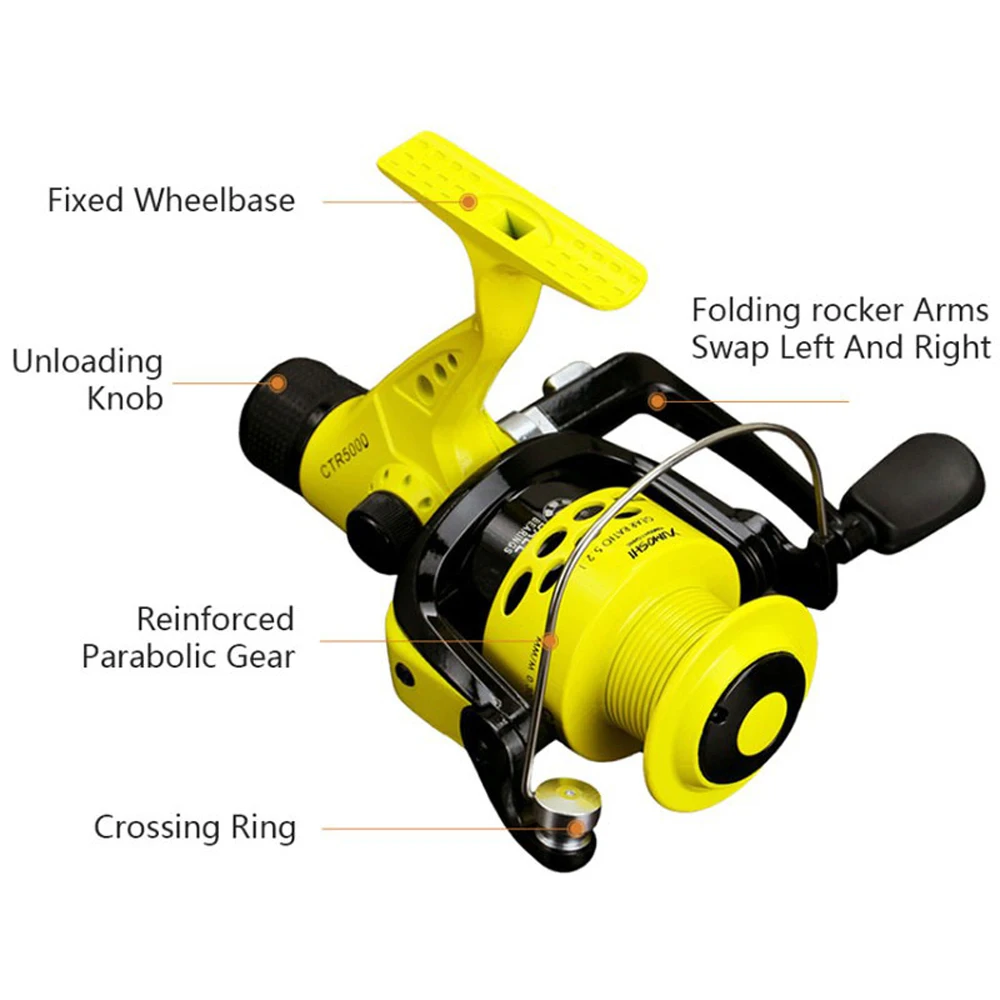 Carrete giratorio de pesca 5,5:1, rueda con cabezal de galvanoplastia, alimentador de fundición de cebo para lubina, Lucio, carpa, serie de fuerza de descarga, freno trasero - imagen 5