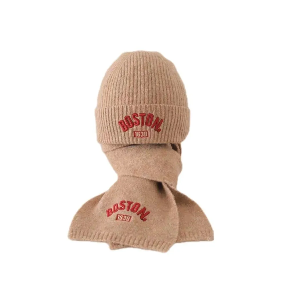 Nuevo conjunto de gorro y bufanda bordada BOSTON, jersey a prueba de viento y frío, gorro cálido para 2-8 años - imagen 3