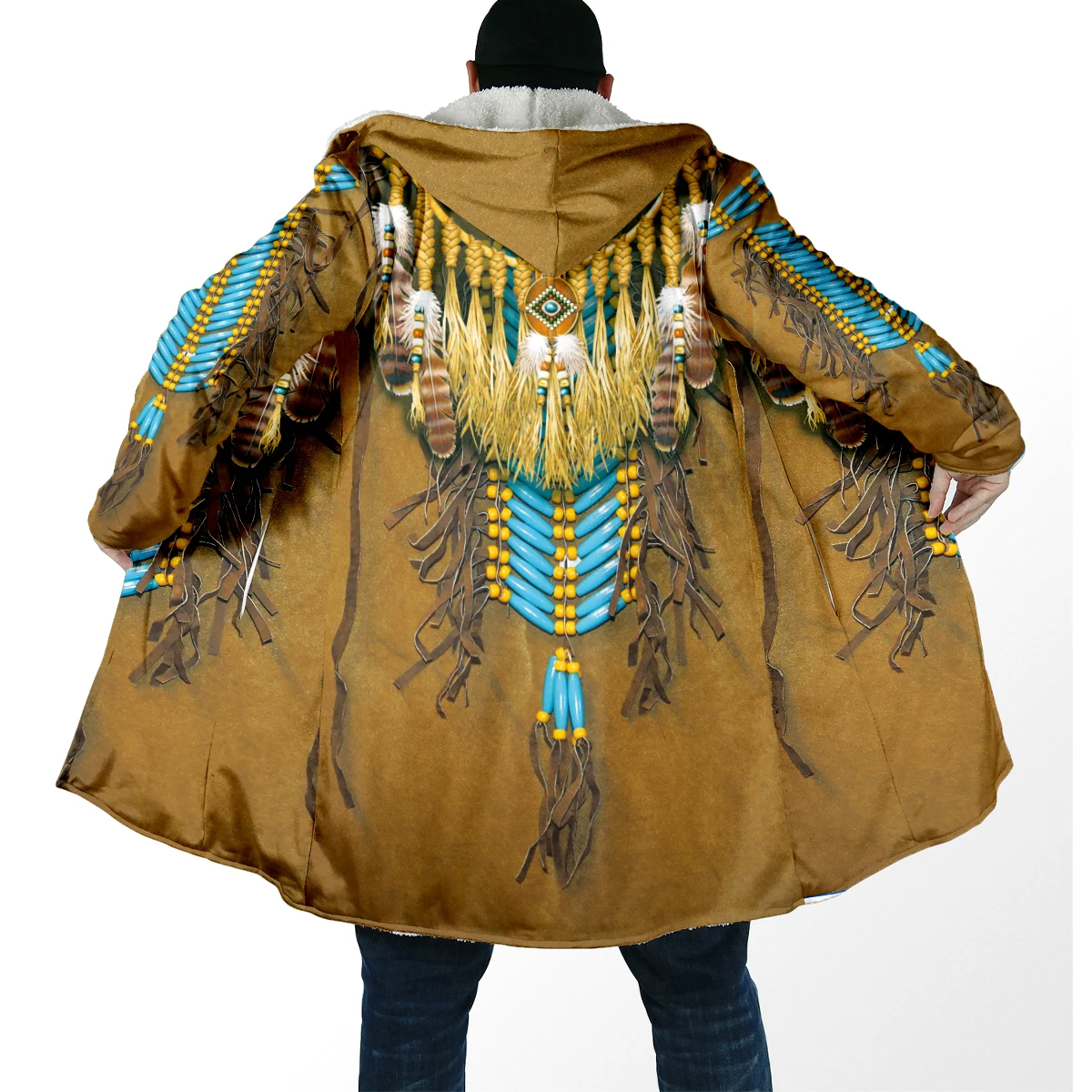 Capa de moda de invierno para hombre, capa con capucha de lana gruesa con estampado de animales de lobo nativo, capa cálida informal Unisex DP84 - imagen 5