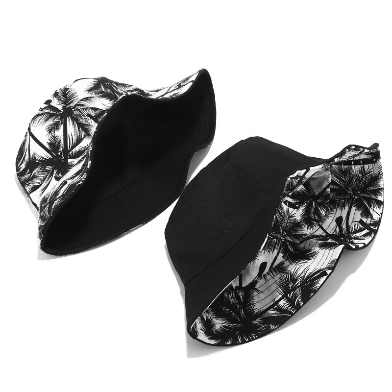 Gorras de pescador con estampado de árbol de coco negro de doble cara Reversible Unisex, sombreros de cubo para hombres y mujeres, visera de viaje al aire libre, sombrero para senderismo - imagen 3
