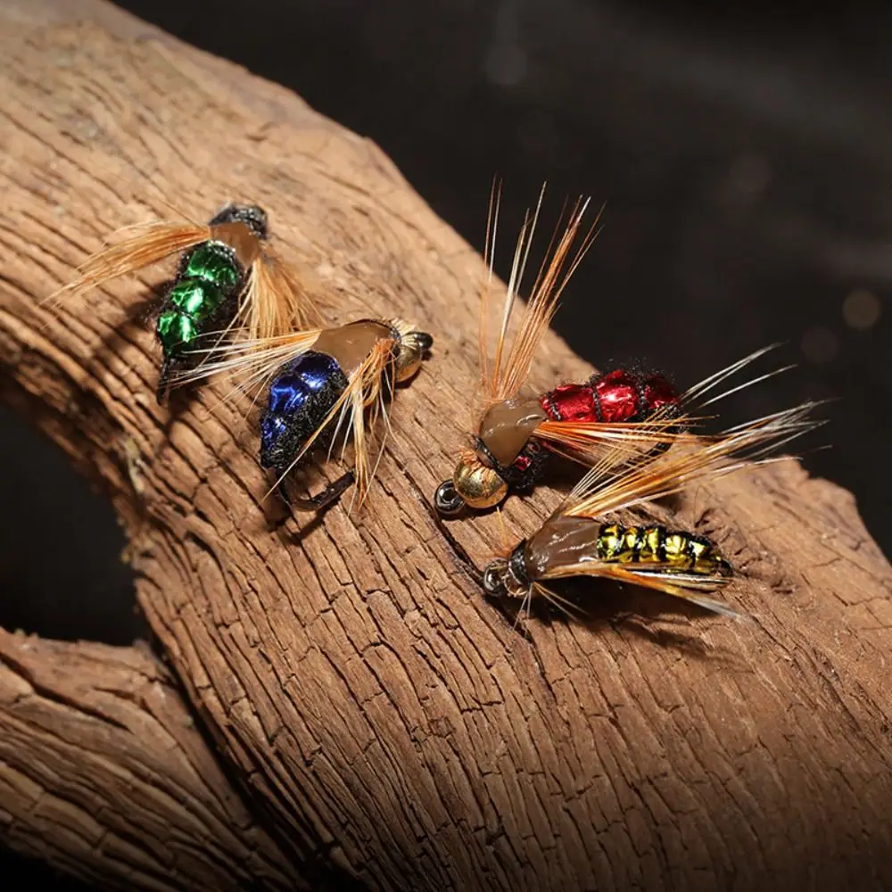 Juego de Señuelos de Pesca de insectos artificiales, cabeza de cuentas de latón, ninfa, Scud, gusano, trucha, hundimiento rápido, gran oferta, #14 - imagen 3