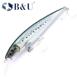 B & U-señuelo de pesca de agua salada, pececillo Jerkbait, cebo Artificial de fundición larga, lubina, Lucio, aparejos Wobbler, anzuelos, cebo duro