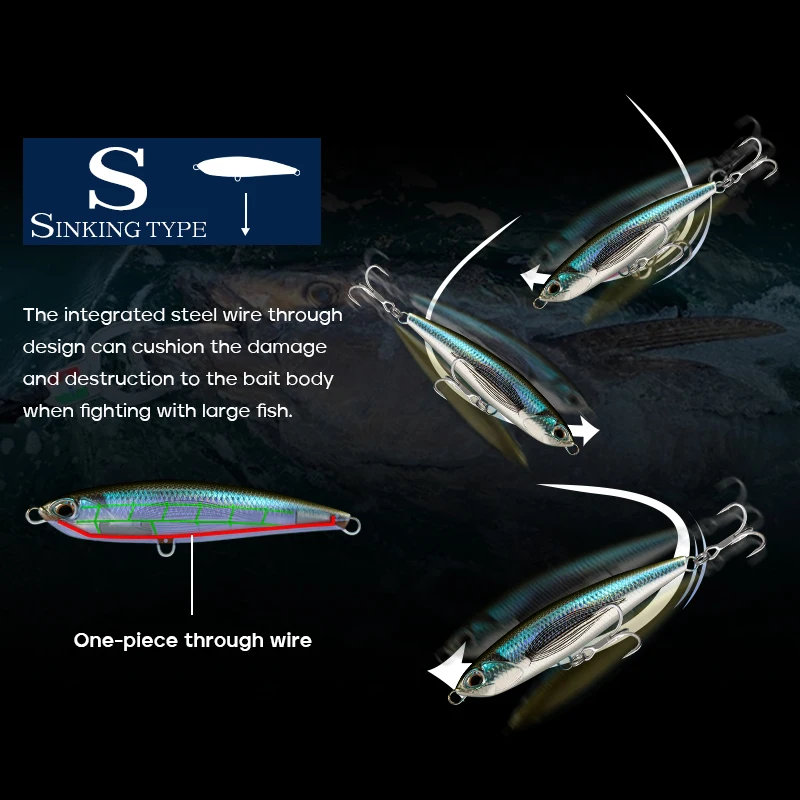 LETOYO-lápiz que se hunde, anzuelos resistentes, cebo duro Artificial, señuelo de lubina, señuelo de atún Bluefin, Señuelos de Pesca de Mar - imagen 5