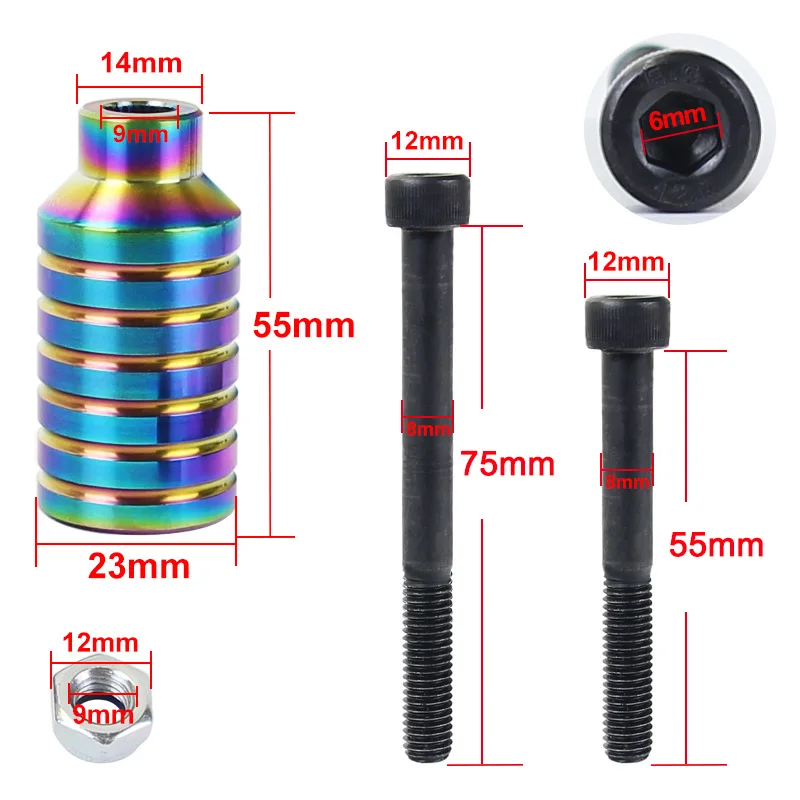 Mosodo Pro-clavijas de aluminio para patinete acrobático, repuesto de patinete con eje, accesorios para patinete, 2 unidades/juego - imagen 3