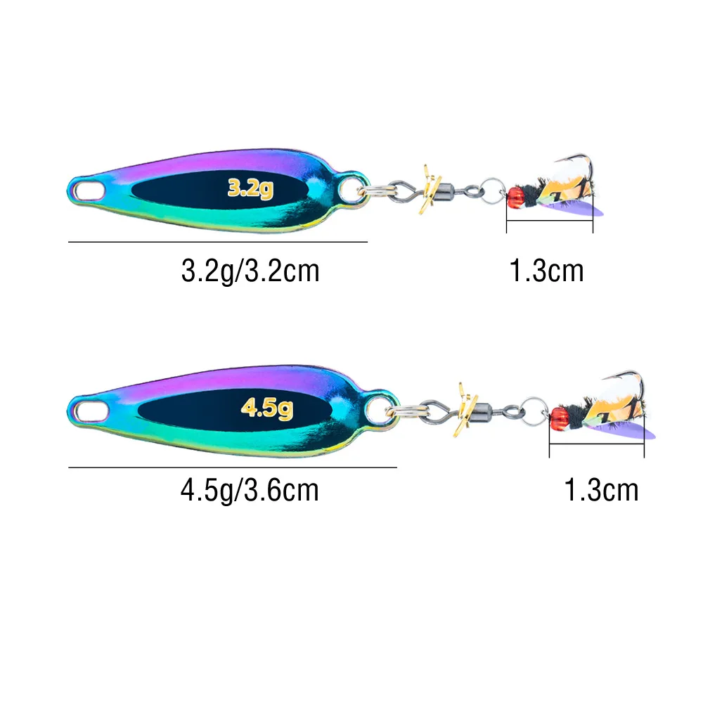 Juego de pesca con mosca de 3,2g y 4,5g, hélice giratoria, lentejuelas de melón, cebo falso, Micro juego de pesca, cola de caballo, cebo de rayas blancas - imagen 2