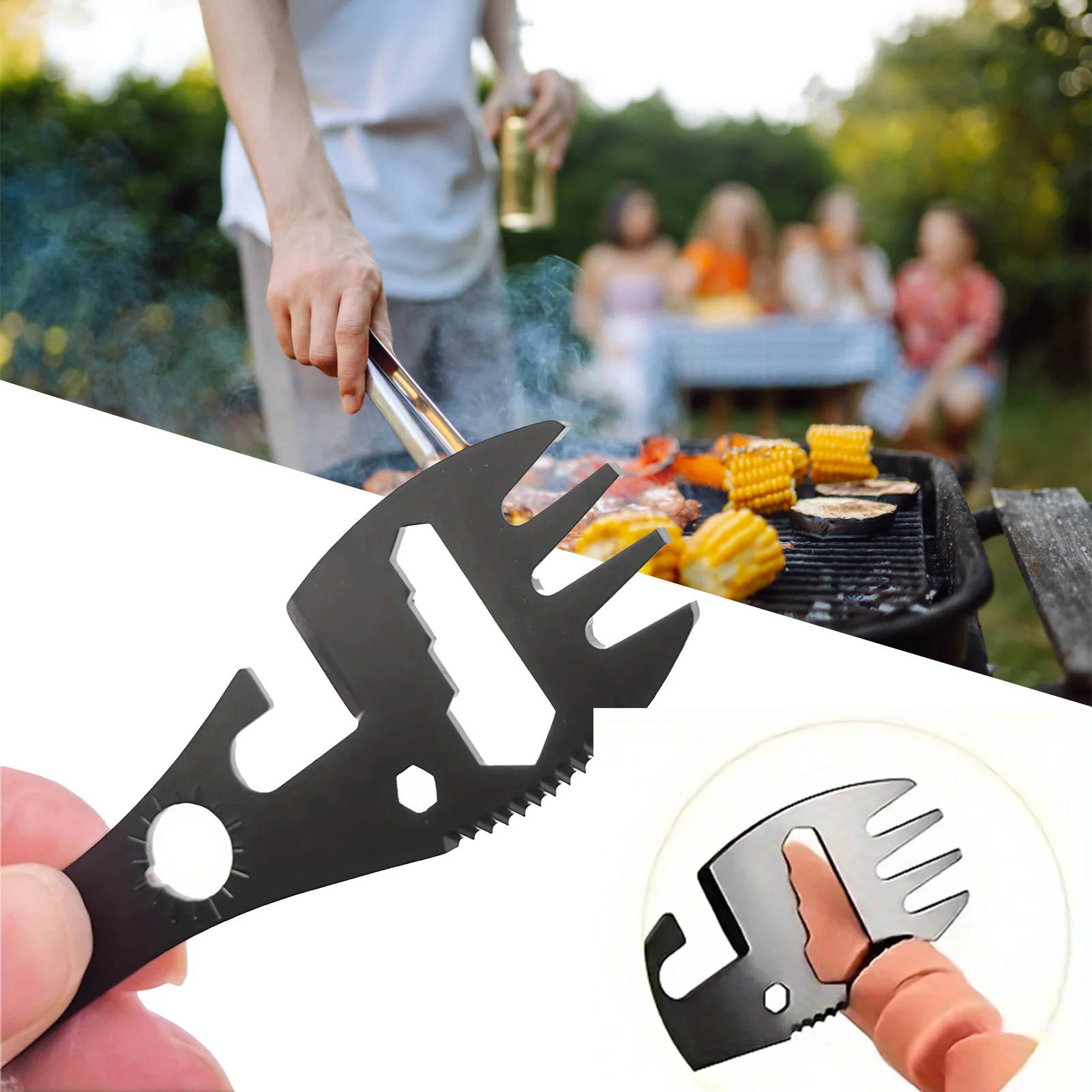 Cubiertos portátiles para exteriores, tenedor duradero de acero inoxidable, cuchara, tenedor multifuncional con abridor de botellas para acampar, Picnic, barbacoa - imagen 2