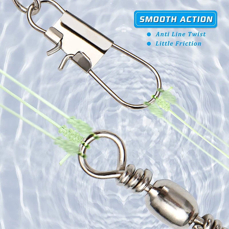 50 Uds. Conector a presión giratorio de pesca barril con rodamiento de bolas a presión de seguridad conector de anillo sólido para señuelos de pesca de conexión rápida - imagen 3