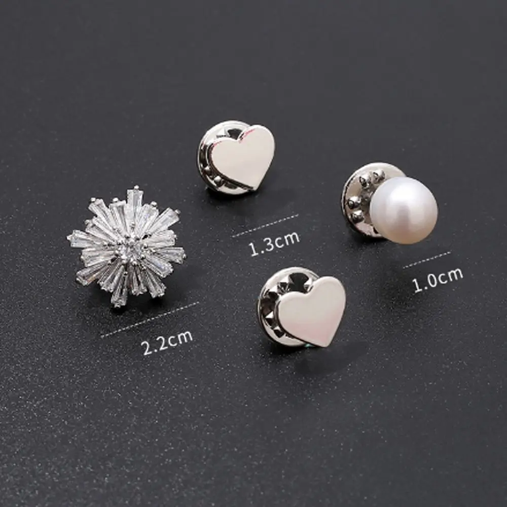 Accesorios de encanto de estilo perla de Color dorado, hebilla de escote antiexposición con diamantes de imitación, broche de corazón, broche de perla, Pin de cárdigan - imagen 5