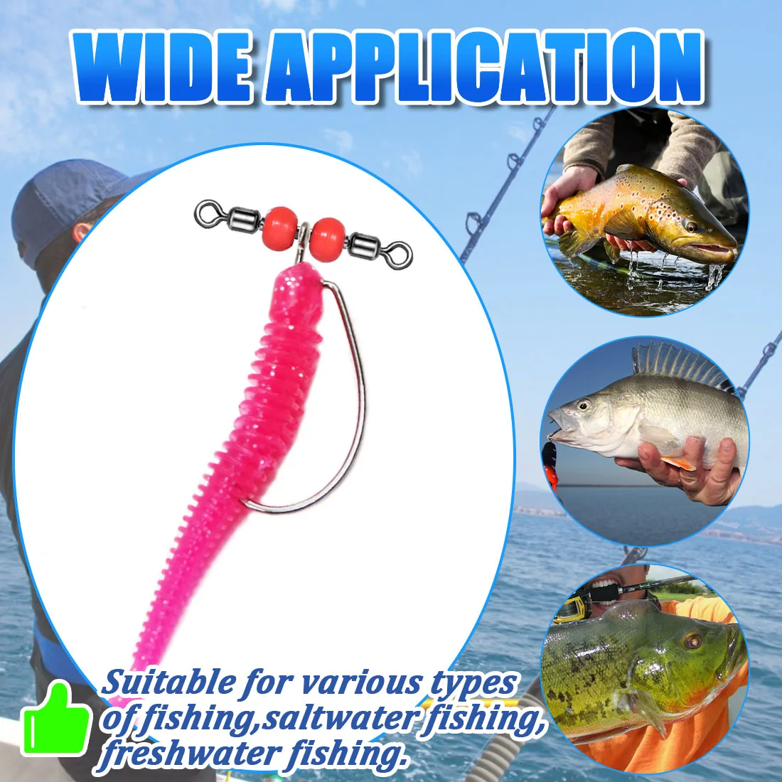 FishTrip-anzuelo de pesca EWG, anzuelo compensado para pesca de lubina con giratorio, agua salada, agua dulce, bagre, gusano, 25 uds. - imagen 5