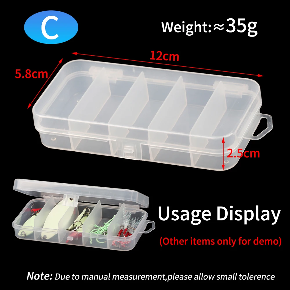 ICERIO-caja pequeña de plástico para aparejos de pesca, cajas de estropajo portátiles transparentes para pesca de moscas, señuelos, anzuelos, accesorios, 4 tamaños - imagen 4