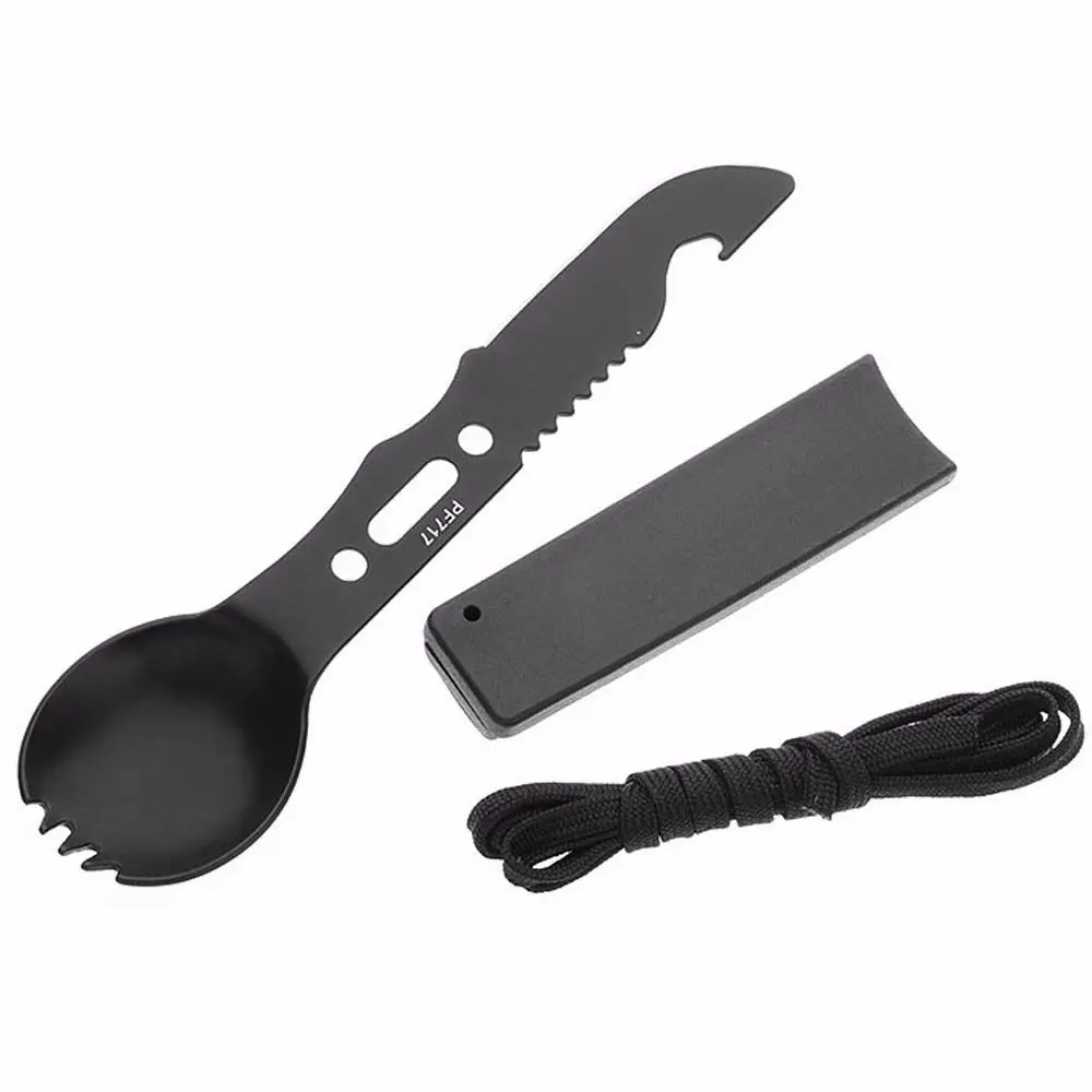 Kit de supervivencia de cubiertos, abridor de botellas, Kit de viaje, cuchara de acero inoxidable, tenedor, herramienta para exteriores, utensilios de cocina para acampar, vajilla para exteriores