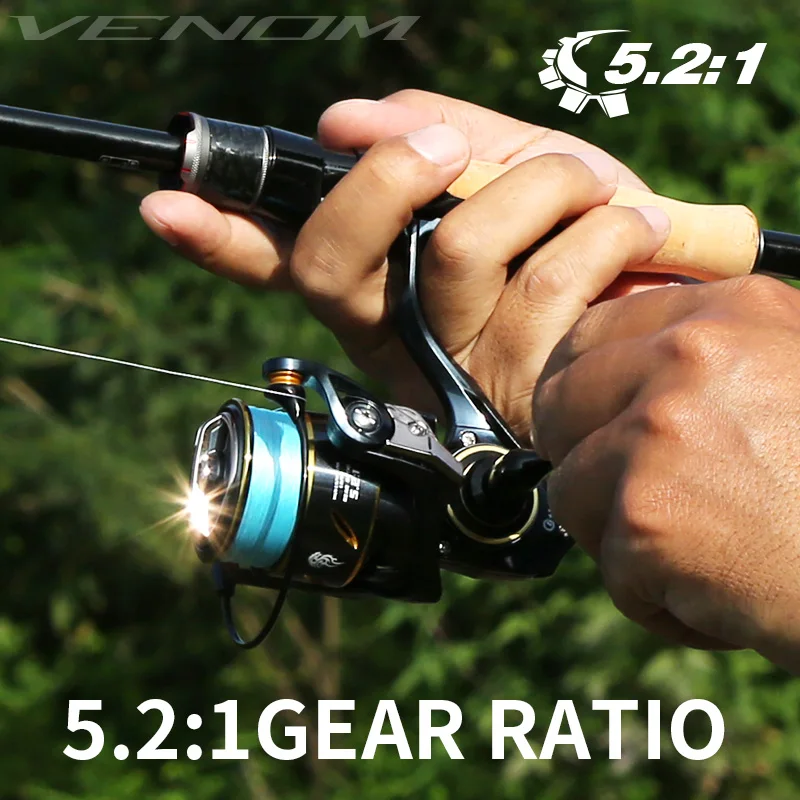 Carrete de pesca giratorio, accesorio de tamaño pequeño, cuerpo de carbono, peso ligero, serie 1000-2500, arrastre con mango de tornillo, 5kg, juego ligero, VENOM - imagen 2