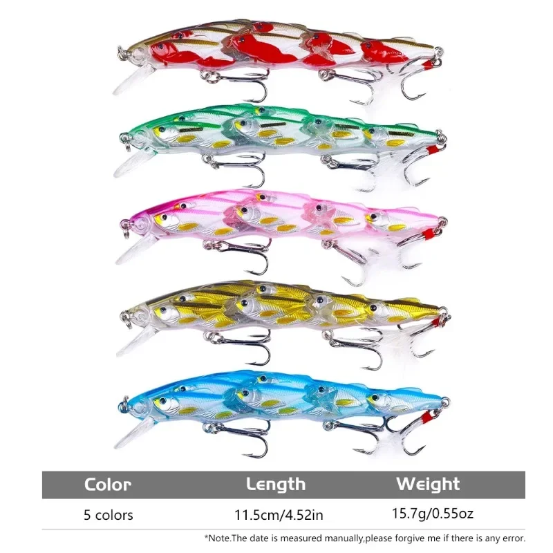 Nueva llegada tipo Shoal Minnow cebos duros 11,5 cm 15,7g señuelo de pesca 1 Uds 4 # Ganchos Crankabaits 5 colores Wobbler con gancho de plumas - imagen 3