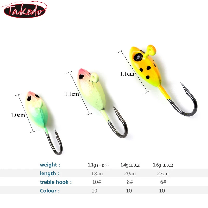 TAKEDO-señuelo de pesca en hielo con forma de asta, anzuelo con cabeza de plomo, cebo de pesca de agua dulce, invierno, XL02, 1,1G, 1,6G - imagen 3