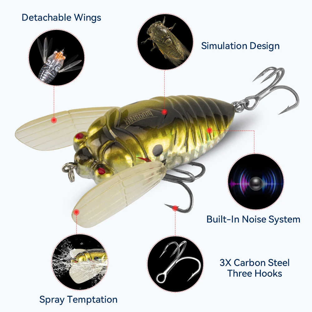 KINGDOM Cicada Señuelo Alas Suaves para Lubina Predadores Agua Dulce - imagen 3