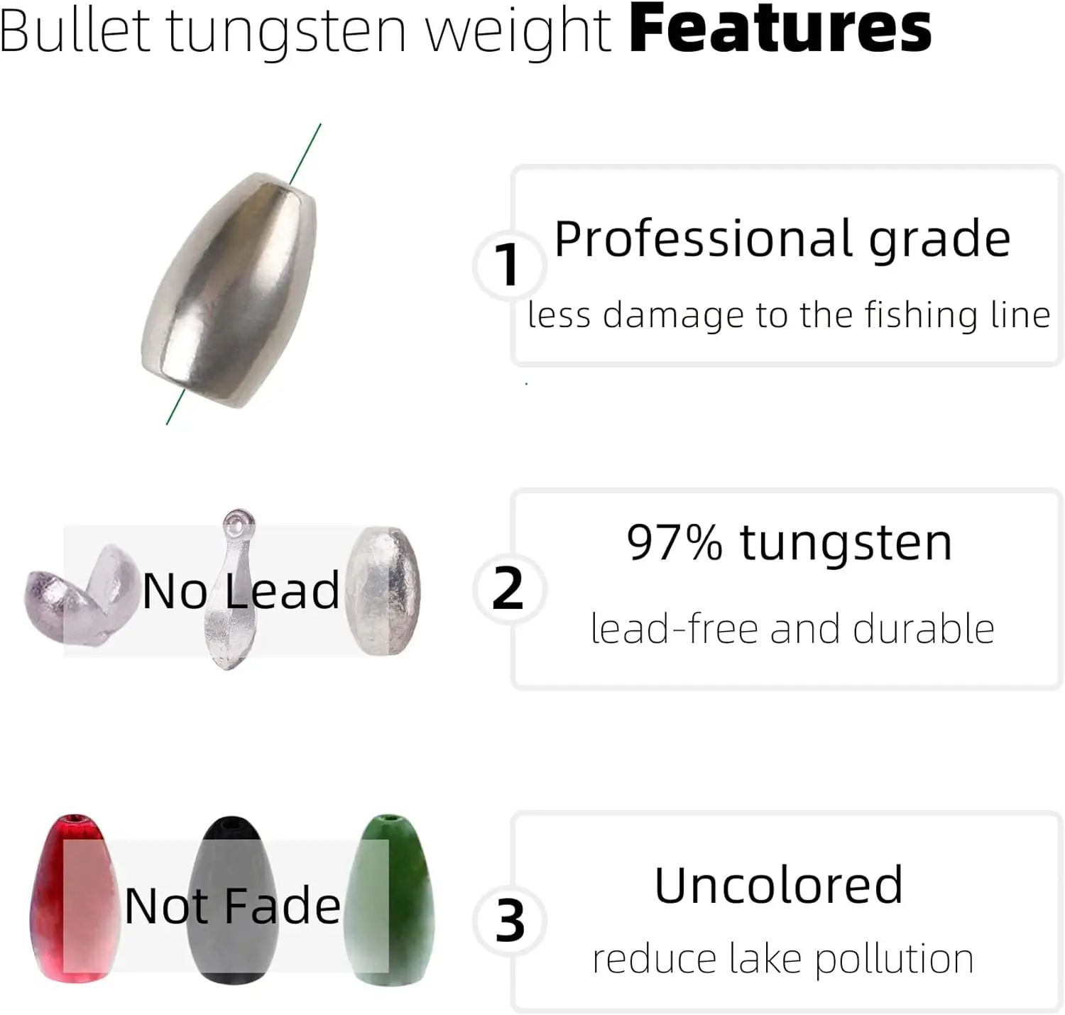 Plomada de carburo de tungsteno 97% para pesca en hielo, Conector de gancho de tiro redondo, señuelos huecos de carburo, 1,8g-70g - imagen 3