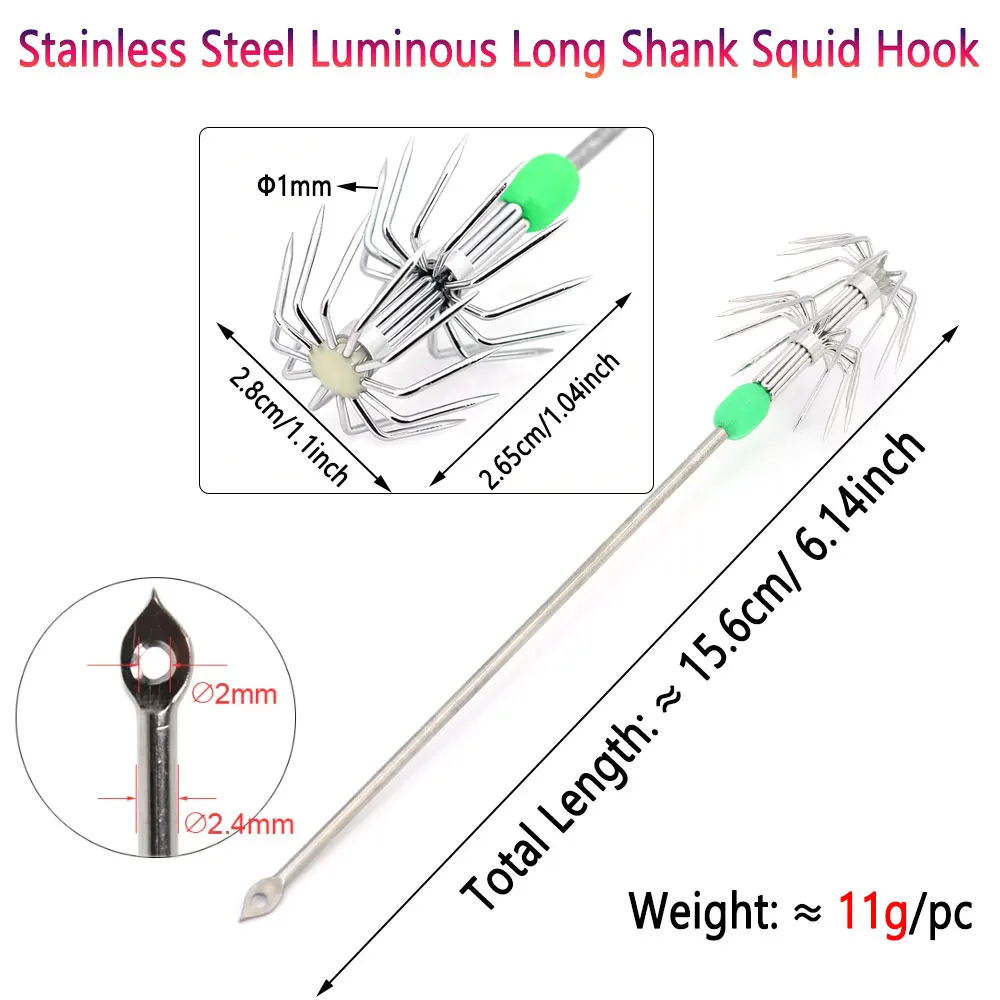 4 Uds. Gancho luminoso de acero inoxidable de doble capa para paraguas, anzuelo largo de calamar, anzuelo para sepia, camarones, calamares, pulpo, Señuelos de Pesca de Mar - imagen 2