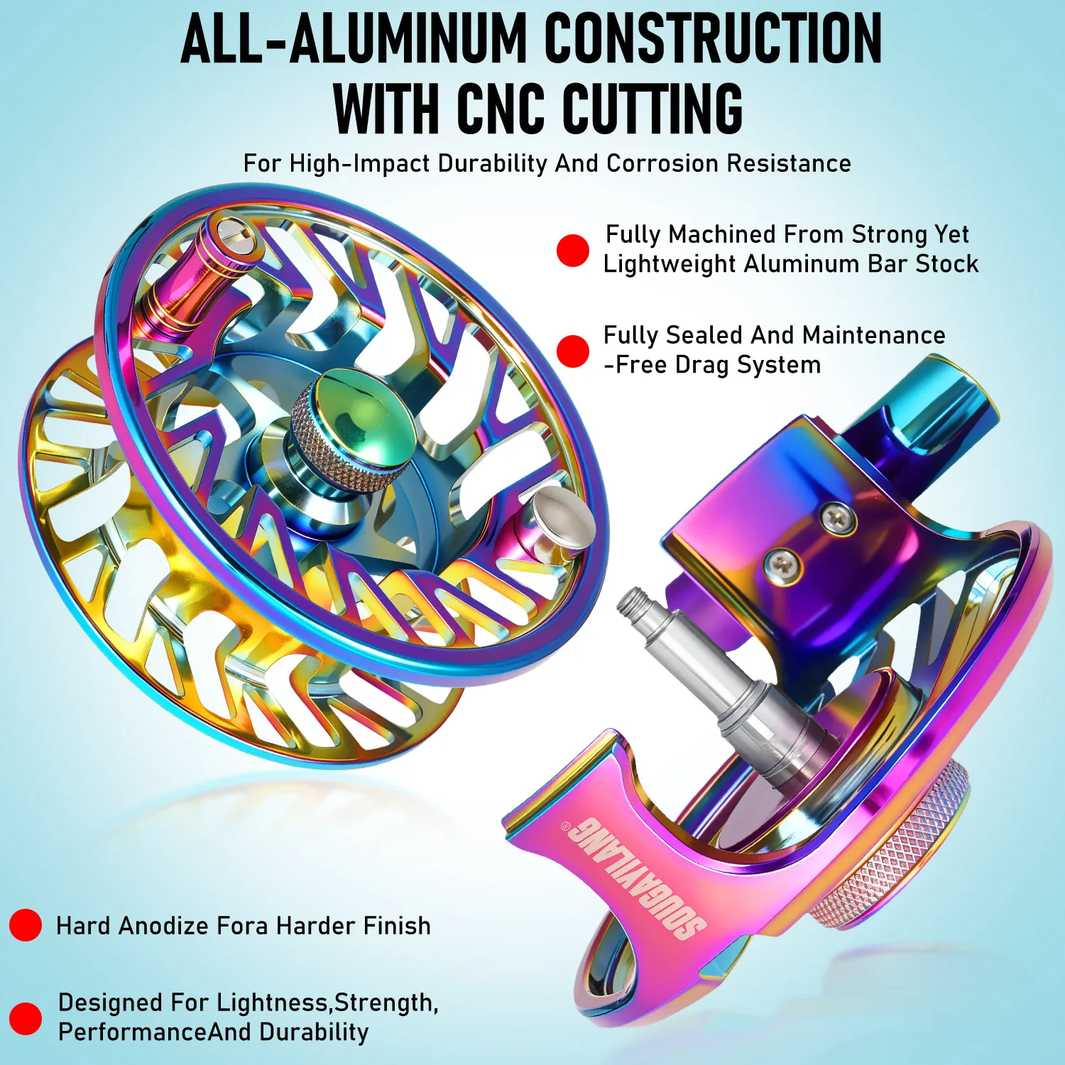 Carrete de Pesca con Mosca Sougayilang Multicolor, 2+1 Rodamientos de Bolas, Carrete de Aleación de Aluminio Fundido a Presión, Carrete de Pesca con Mosca de Gran Diámetro, Aparejos de Pesca, Pesca - imagen 4