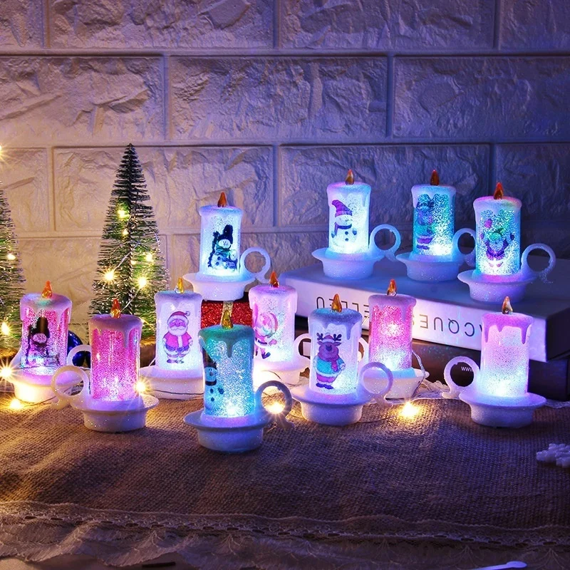 Luces LED de noche pequeñas para decoración navideña, velas electrónicas de muñeco de nieve, decoración de escritorio de estilo aleatorio, 3 piezas - imagen 4