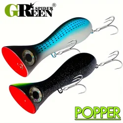 GREENSPIDER-señuelo de juego grande, 105mm, 39g, nuevos Señuelos de pesca Popper, cebo duro de agua superior, ojos 3D, boca grande, señuelo Popper con gancho VMC