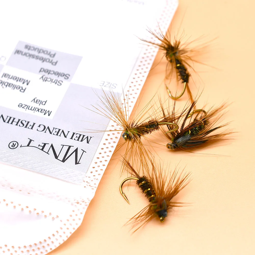 MNFT 10 unidades/paquete 8 #   Moscas de trucha, paracaídas Adams, mosca seca irresible atada con anzuelo de púas de Color bronce, cebo de pesca Steelhead - imagen 5