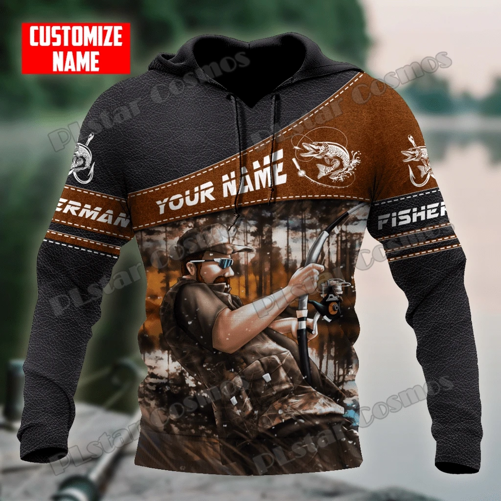 Pescador pesca nombre personalizado 3D completamente estampado moda hombres jersey con capucha Unisex Casual otoño cremallera Sudadera con capucha QDY15