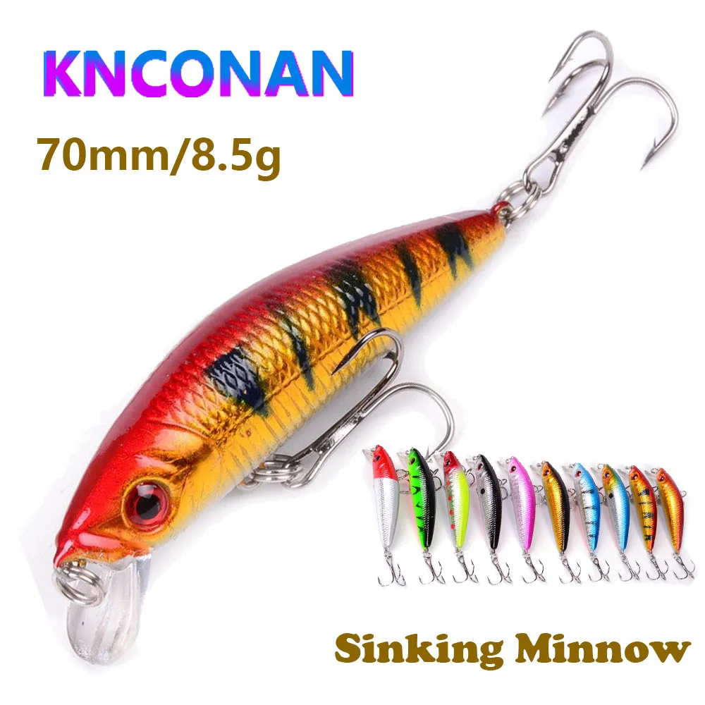 Señuelos de pesca de pececillo que se hunden, 70mm, 8,5g, cebo duro Artificial, Crankbait para lubina de agua dulce, Jerkbait, equipo de Swimbait de plástico