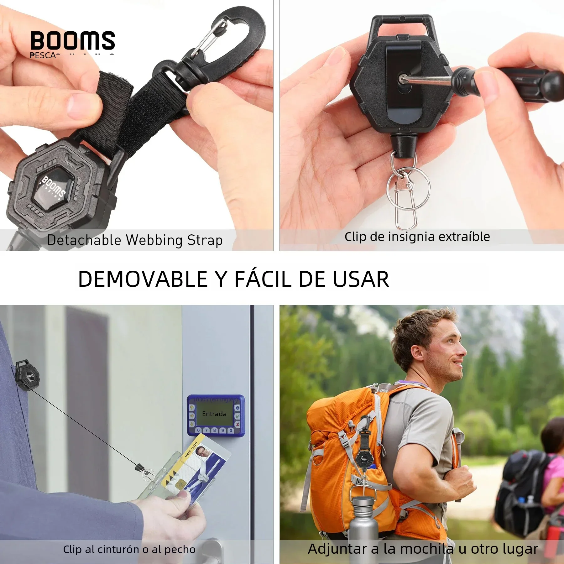 Booms Fishing RG5 llavero retráctil mosquetón Retractor Zinger de alta resistencia 90cm cordón de alambre de acero telescópico accesorios de herramientas - imagen 3