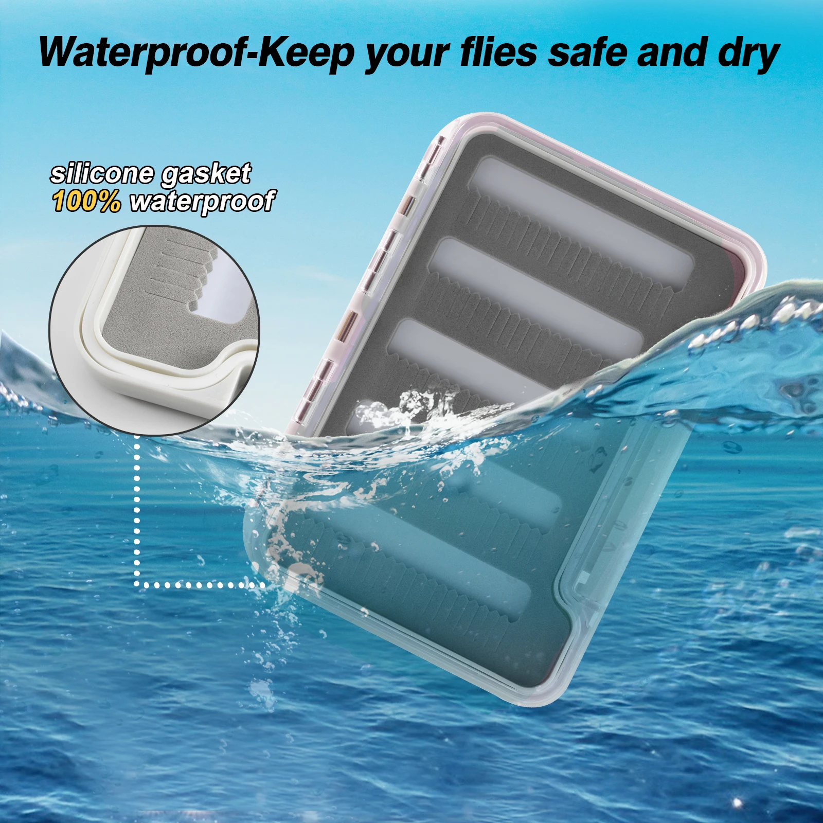 Goture-caja de señuelos de pesca con mosca, portátil, impermeable, caja de almacenamiento de moscas y trucha, contenedor, caja de señuelos de peces, caja de pesca con mosca - imagen 2