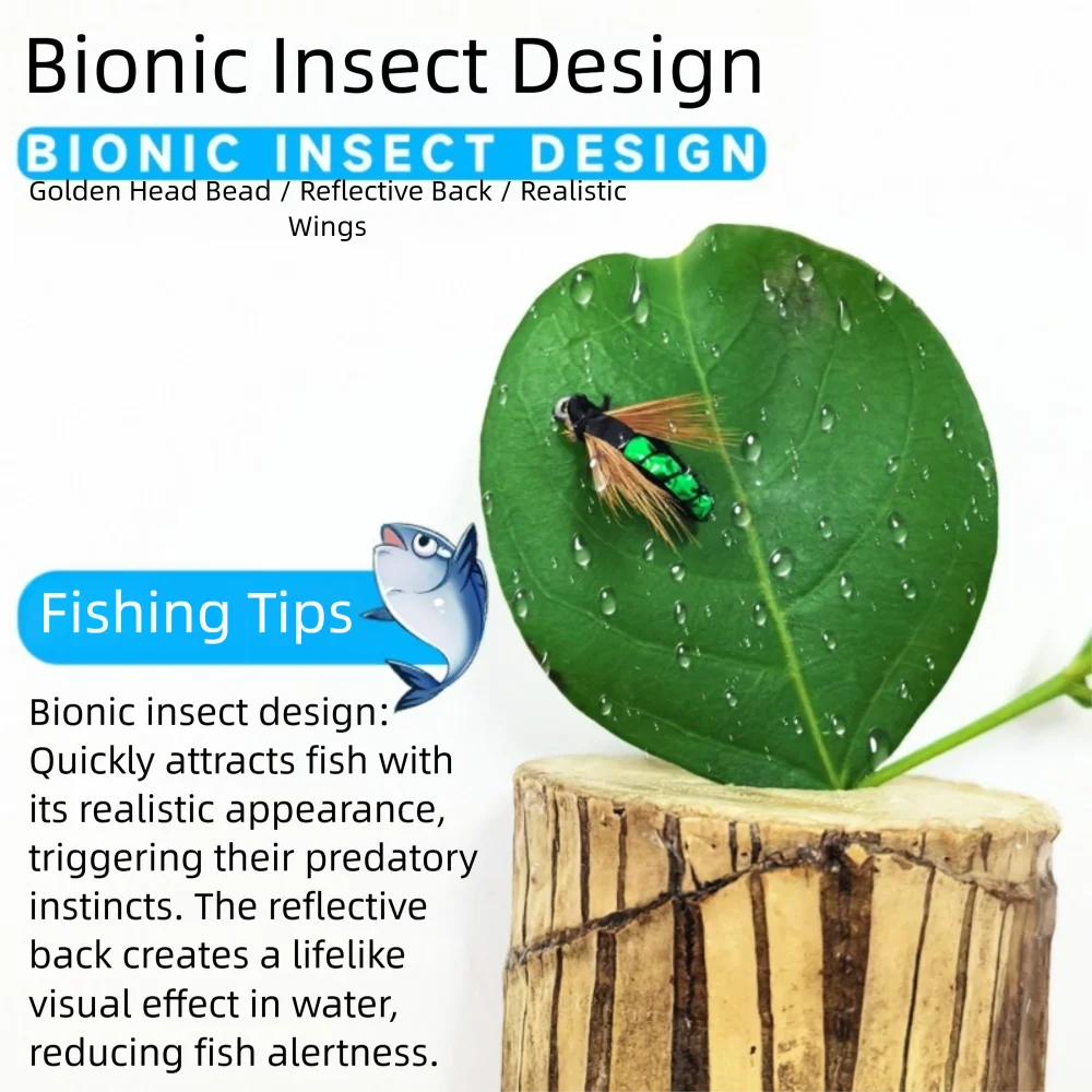 Cebo de pesca de insectos artificiales con cabeza de cuentas de latón, 5/10 Uds., con anzuelos de pesca, gusano de mosca Scud, señuelo de hundimiento rápido, Artificial Horizontal - imagen 3