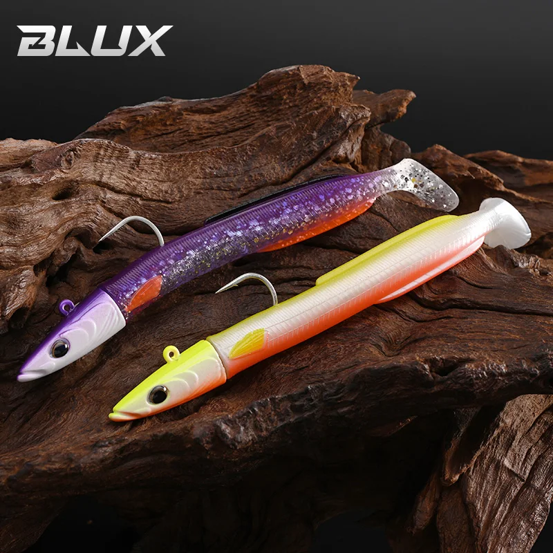 BLUX Happy Sandeel 11cm 17g suave Anguila viva señuelo de pesca paleta cola Jig cabeza gancho vinílicos vibración cebo Artificial equipo de agua salada - imagen 5