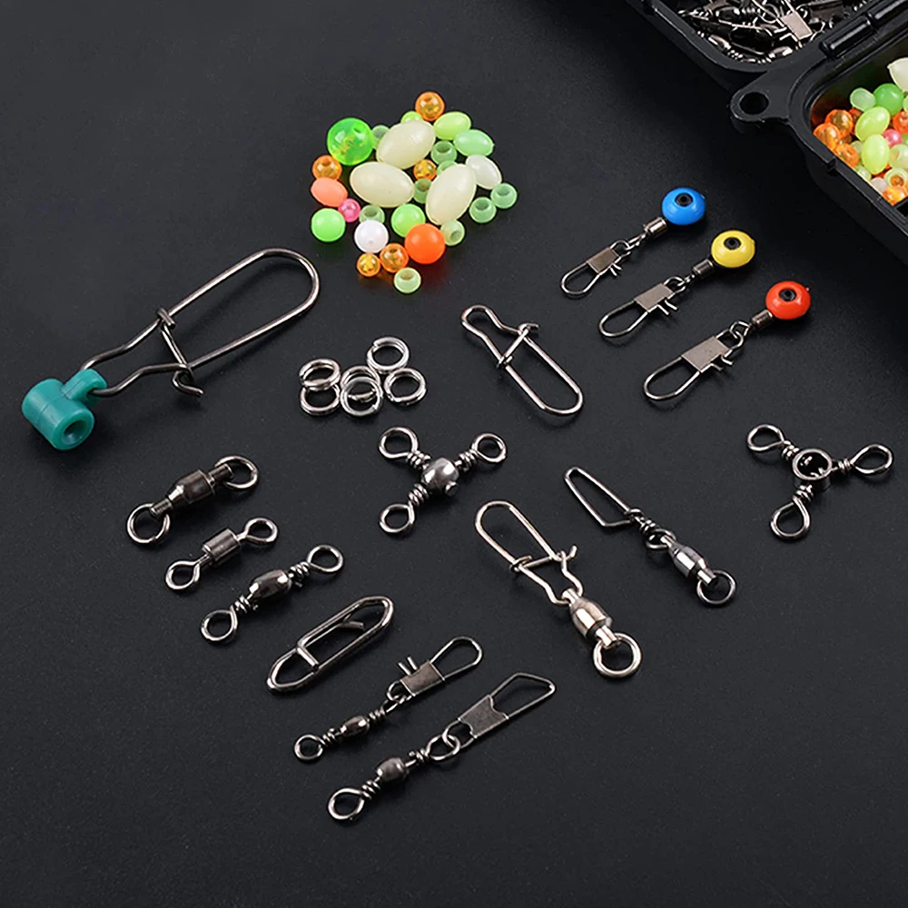 Kit de accesorios de pesca, caja de aparejos de pesca con rodamiento de bolas, giratorio a presión, deslizador de plomo giratorio de 3 vías, Clips de cambio rápido, 205 Uds. - imagen 4