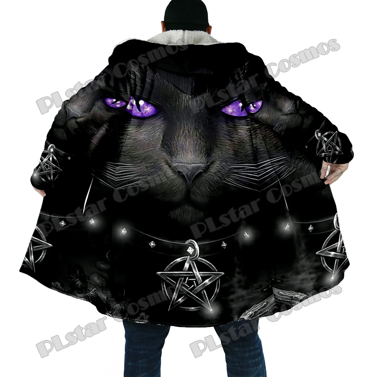 Capa con capucha de vellón grueso Unisex, abrigo cálido informal, estampado 3D, patrón Retro de gato Animal, moda de invierno, DP70 - imagen 4