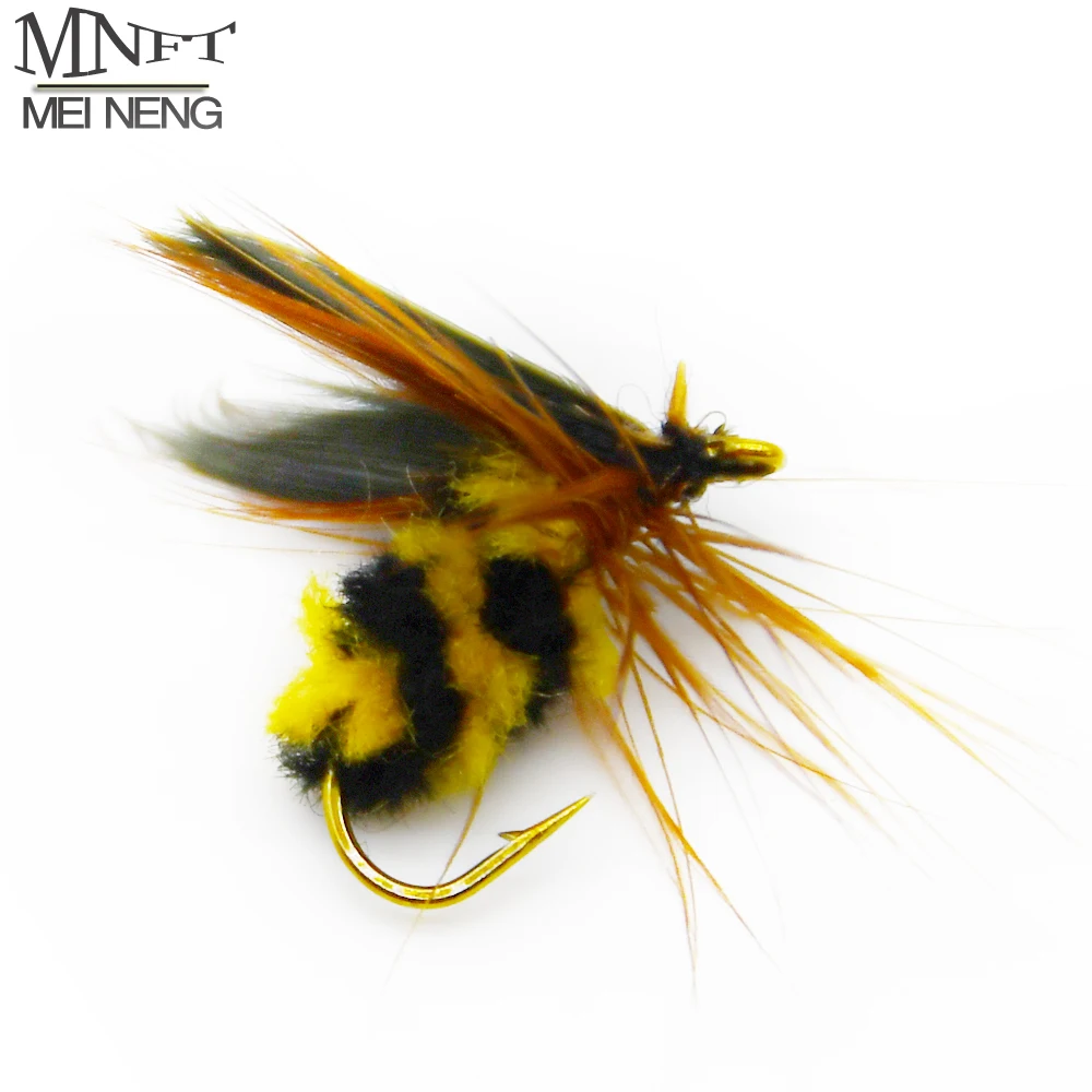 MNFT 6PCS # 10 negro y marrón de alas accesorios de pesca de abeja insecto biónico mosca cebo para peces lubina trucha - imagen 2