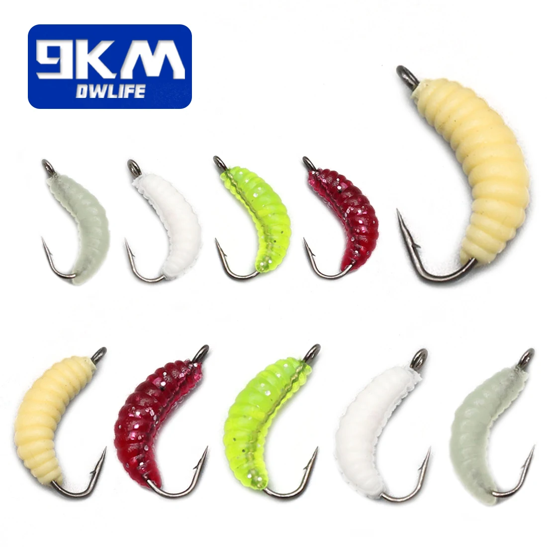 Juego de cebo de pesca con gusanos de goma, 30 ~ 100 Uds., con ganchos, cebo de gusano para trucha, perca, pesca de lubina, mosca, señuelos de insectos - imagen 2