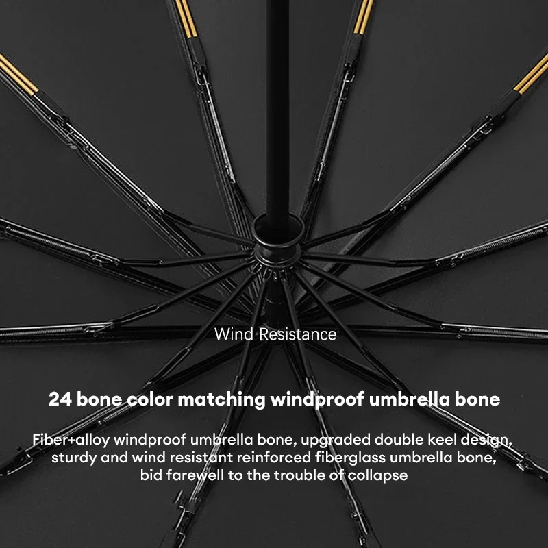 Goture-paraguas con apertura de un solo clic, protección contra la lluvia, paraguas automático plegable, 24 costillas, UV, resistente al viento, impermeable, herramienta para exteriores - imagen 5