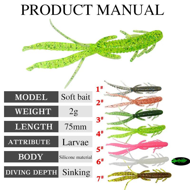 Señuelo luminoso Artificial para pesca de agua dulce, cebo Artificial de camarón blando que se hunde, 8 unids/bolsa, 2022 cm, 2g, novedad de 7,5 - imagen 4